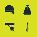 Set Pirate bandana for head, sword, eye patch and sack icon. Vector