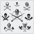 Set of pirate emblems with skull.