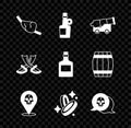 Set Pirate eye patch, Alcohol drink Rum, Cannon, Location pirate, coin, Skull, Crossed swords and icon. Vector