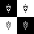 Set Pirate flag icon isolated on black and white background. Vector Royalty Free Stock Photo