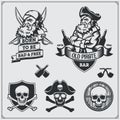 Set of pirate labels, emblems, badges and design elements. Royalty Free Stock Photo