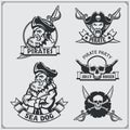 Set of pirate labels, emblems, badges and design elements. Royalty Free Stock Photo