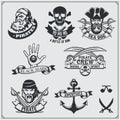 Set of pirate labels, emblems, badges and design elements. Royalty Free Stock Photo