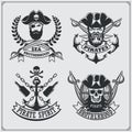 Set of pirate labels, emblems, badges and design elements. Royalty Free Stock Photo