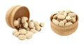 Set of Pistachios in wooden bowl, isolated on transparent background