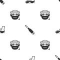 Set Pistol or gun, Bullet and Bandit on seamless pattern. Vector