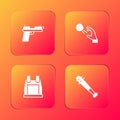 Set Pistol or gun, Hooligan shooting stones, Bulletproof vest and Baseball bat with nails icon. Vector