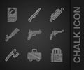 Set Pistol or gun, Weapon case, Buying pistol, Revolver, Wooden axe, Anti-tank hand grenade, Trap hunting and Firearms