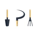 Set pitchfork shovel spade rake flat tool icon logo vector illustration. Royalty Free Stock Photo