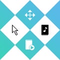 Set Pixel arrow cursor, Audio book, arrows in four directions and icon. Vector