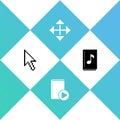 Set Pixel arrow cursor, Audio book, arrows in four directions and icon. Vector Royalty Free Stock Photo
