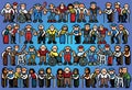 Set of pixel art elderly senior people crowd illustration