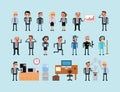 Set of pixel art people icons, office work vector Royalty Free Stock Photo