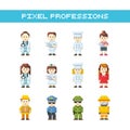 Set of pixel art professions icons. Vector illustration decorative design