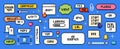 Set of pixel art speech bubbles. 8 bit boxes with messages. Chat frames with text, words in arcade games. Design elements of Royalty Free Stock Photo