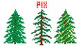 Set of pixel christmas trees, pixel art Royalty Free Stock Photo