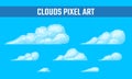 Set of pixel clouds on blue background