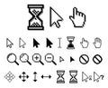 Set of pixel cursors or pixel hourglass or pixel mouse cursor concept. eps 10 vector.