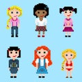 A set of pixel female characters images