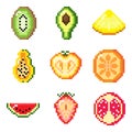Set of pixel fruit used in games