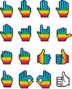 Set of Pixel Hand Cursors in Rainbow Color Pattern