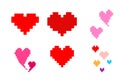 Set of pixel hearts 8 bit isolated on a white background.