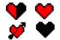 Set of pixel hearts 8 bit on white background. Illustration design