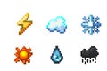 Set of pixel icons . weather concept . isolated on white