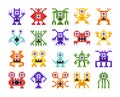 Set Pixel Monsters, Retro Design for Computer Eight Bit Arcade Games Isolated on White Background. Collection of Aliens Royalty Free Stock Photo