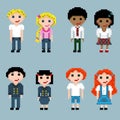 A set of pixel people in pairs. Royalty Free Stock Photo