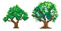 Set of 2 pixel trees, pixel art. vector Royalty Free Stock Photo