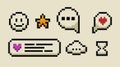 A set of pixels elements. Y2k trendy stickers. Mood of 90's aesthetics. 8-bit retro style vector illustration. Neon