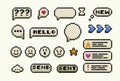 A set of pixels elements. Y2k trendy stickers. Mood of 90's aesthetics. 8-bit retro style vector illustration. Neon