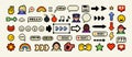 A set of pixels elements. Y2k trendy stickers. Mood of 90's aesthetics. 8-bit retro style vector illustration. Neon