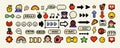 A set of pixels elements. Y2k trendy stickers. Mood of 90's aesthetics. 8-bit retro style vector illustration. Neon