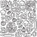 Set of pizza doodles vector illustration and it`s ingredients Royalty Free Stock Photo