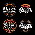 Set of pizza hand written lettering logo, label, badge.