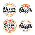 Set of pizza hand written lettering logo, label, badge.