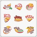 Set of pizza labels, badges, icons and design elements. Emblems for pizzeria. Royalty Free Stock Photo