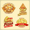 Set of pizza labels, badges, icons and design elements. Emblems for pizzeria. Royalty Free Stock Photo