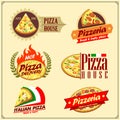 Set of pizza labels, badges, icons and design elements. Emblems for pizzeria. Royalty Free Stock Photo