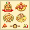 Set of pizza labels, badges, icons and design elements. Emblems for pizzeria. Royalty Free Stock Photo