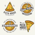 Set of pizza logo, badges, banners, emblem for fast food restaurant. Royalty Free Stock Photo