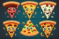 A set of pizza slices with different toppings. Cartoon illustration. Generative ai Royalty Free Stock Photo