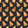 Set of pizza slices with different toppings. Vector illustration. Seamless patte Royalty Free Stock Photo