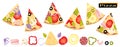 Set of assorted pizza slices. Pizza Margarita, Pepperoni, Hawaiian, with seafood and mushrooms. Italian food. Flat design. Royalty Free Stock Photo