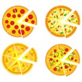 Set of pizza slides cartoon vector design style, illustration.Famous Italian delicious fast food top view.