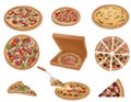 Set of pizzas of different shapes. Vector illustration on white background.