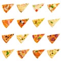 Set of pizzas segments, top view