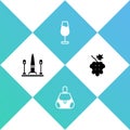 Set Place De La Concorde, Handbag, Wine glass and Grape fruit icon. Vector